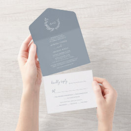 Invitación Todo En Uno PixDezines Simple Wreath DIY Dusty Blue