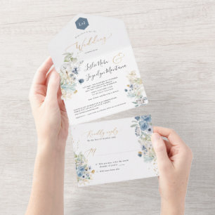 Invitación Todo En Uno PixDezines Watercolor Invierno Dusty Algodón Azul