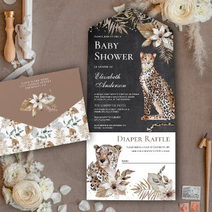 Invitación Todo En Uno Pizarra Boho Safari Salvaje Cumpleaños Bebé Leopar