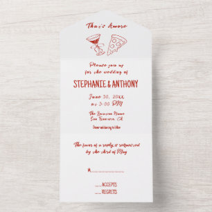 Invitación Todo En Uno Pizza Caprichosa Roja de Amore Boda Italiana