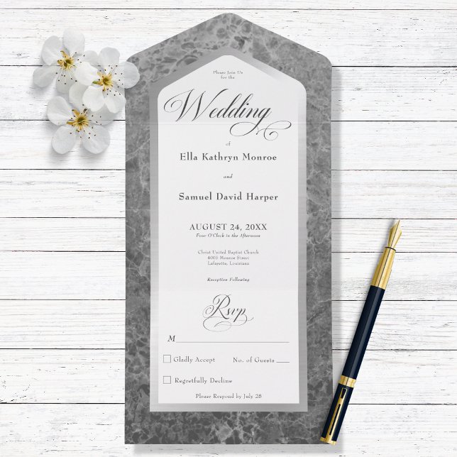 Invitación Todo En Uno Plata de mármol blanco y negro sin cena (Subido por el creador)