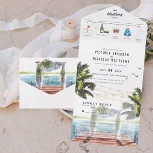 Invitación Todo En Uno Playa del Océano Tropical   Boda Ilustrada