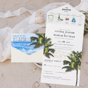 Invitación Todo En Uno Playa del Océano Tropical   Boda Ilustrada