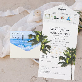 Invitación Todo En Uno Playa del Océano Tropical | Boda ilustrado