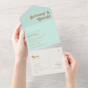 Invitación Todo En Uno Playa Retro   Sello de Aqua y envío