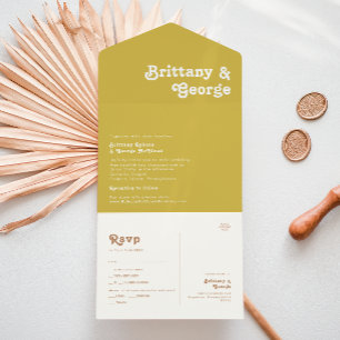 Invitación Todo En Uno Playa Retro   Sello de oro y envío de todo en un I