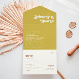 Invitación Todo En Uno Playa Retro | Sello de oro y envío de todo en un I