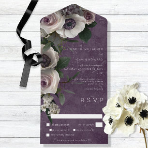 Invitación Todo En Uno Plum Purple Elegant Floral Cena moderna