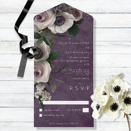 Invitación Todo En Uno Plum Purple Elegant Floral Moderno No Cena
