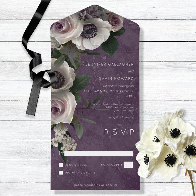 Invitación Todo En Uno Plum Purple Elegant Floral Moderno No Cena (Subido por el creador)