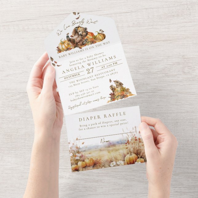 Invitación Todo En Uno Podemos esperar a la caída del bosque Baby Shower (desgarro)