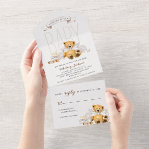 Invitación Todo En Uno PODEMOS ESPERAR MUCHO A QUE SEA Baby Shower UN Oso