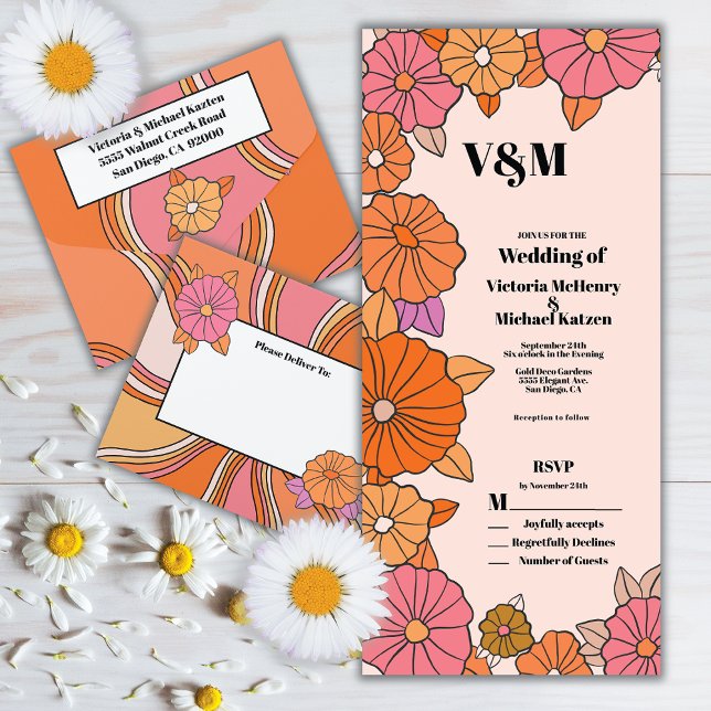 Invitación Todo En Uno Poder Floral Boda Hippie 60's (Subido por el creador)