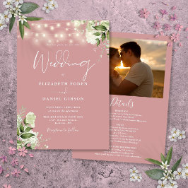 Invitación Todo en uno Polvo Rosa Verde Luz Foto Boda