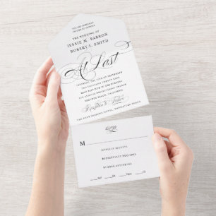 Invitación Todo En Uno Por Fin Boda de Caligrafía en Negro y Blanco