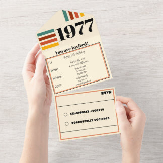 Invitación Todo En Uno Póster Retro Vintage 1977 Cumpleaños 50 Negro