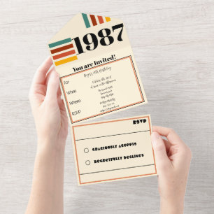 Invitación Todo En Uno Póster Retro Vintage 1987 Cumpleaños 40 Negro