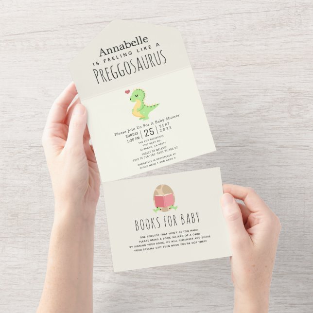 Invitación Todo En Uno Preggosauro Cute Funny Dinosaur Baby Ducha (desgarro)