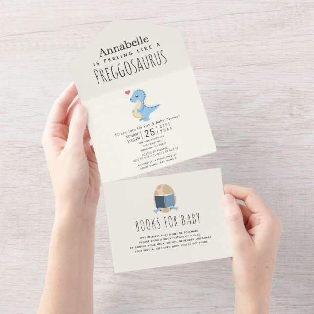 Invitación Todo En Uno Preggosauro Cute Funny Dinosaur Boy (desgarro)