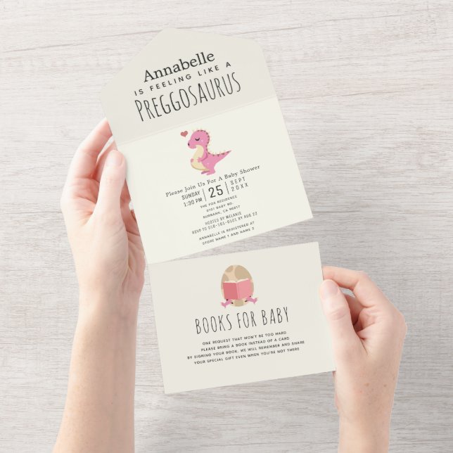 Invitación Todo En Uno Preggosauro Cute Funny Dinosaur Chica Bebé (desgarro)