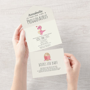 Invitación Todo En Uno Preggosauro Cute Funny Dinosaur Chica Bebé