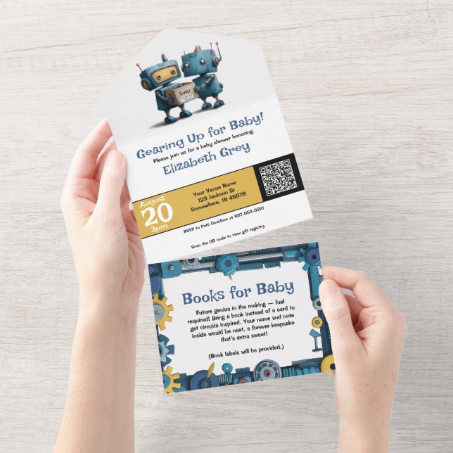 Invitación Todo En Uno Preparación para bebés y libros - Robot (desgarro)