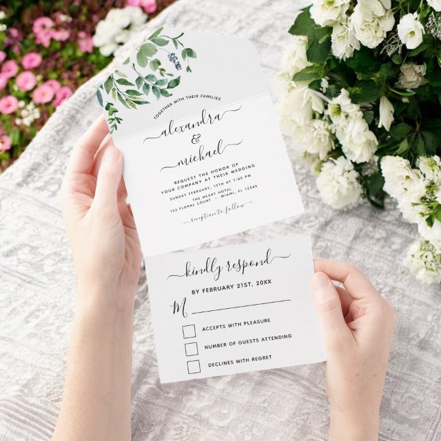 Invitación Todo En Uno Presupuesto Boda de Verdor Botánico RSVP (Subido por el creador)