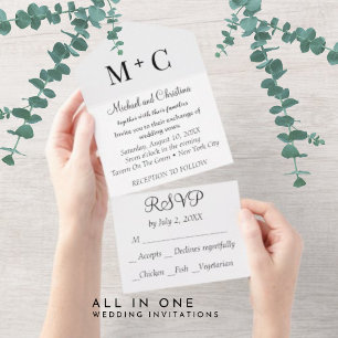 Invitación Todo En Uno PRESUPUESTO Boda monocromo mínimo