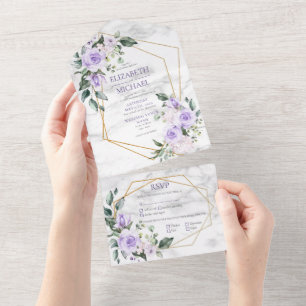 Invitación Todo En Uno Primavera de mármol floral de oro geométrico de mo