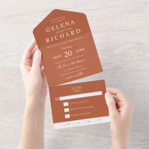 Invitación Todo En Uno Primer nombre Boda Naranja elegante de Terracotta
