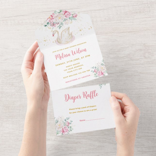 Invitación Todo En Uno Princess Swan Baby Shower (desgarro)