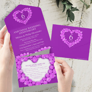 Invitación Todo En Uno Purple amethyst 6to aniversario boda RSVP