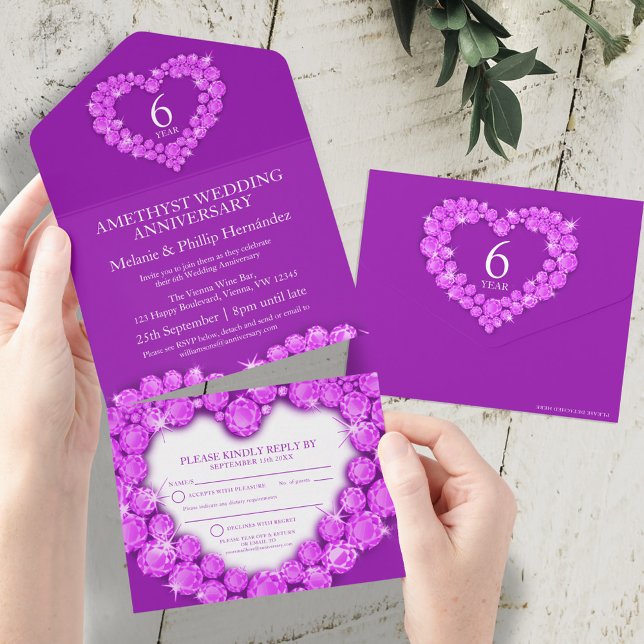 Invitación Todo En Uno Purple amethyst 6to aniversario boda RSVP (Subido por el creador)
