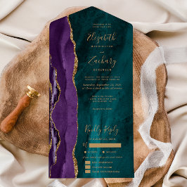 Invitación Todo En Uno Purple Gold Teal Agate Meal Options Wedding