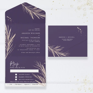 Invitación Todo En Uno Purple Golden Twigs Elegant Wedding All In One Al