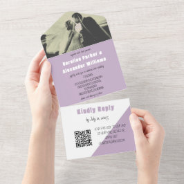 Invitación Todo En Uno Purple Lilac moderno código QR simple negrita Foto