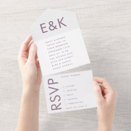 Invitación Todo En Uno Purple Lilac Monograma moderno Boda negrita