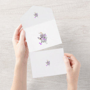 Invitación Todo En Uno Purple-Magenta, Naranja Reddish, Girona azul de ta