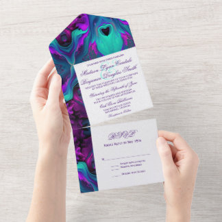 Invitación Todo En Uno Púrpura Turquesa Abstracto Moderno Hermoso