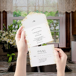 Invitación Todo En Uno Purpurina de oro blanco elegante rsvp boda