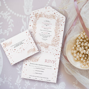 Invitación Todo En Uno purpurina de oro Rosa pino y confetti boda de invi