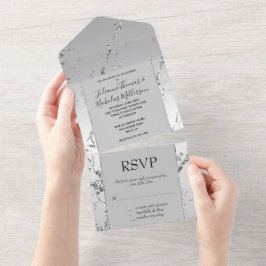 Invitación Todo En Uno Purpurina de plata Glitzy Marble
