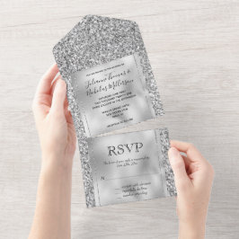 Invitación Todo En Uno Purpurina Glitzy Silver