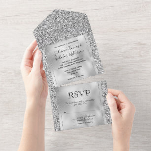 Invitación Todo En Uno Purpurina Glitzy Silver