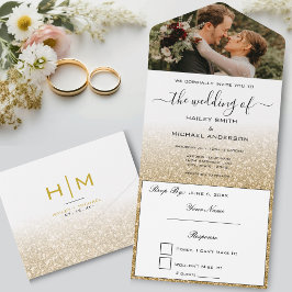 Invitación Todo En Uno Purpurina Ombre Elegant Boda de fotografía moderno