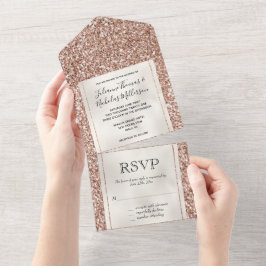 Invitación Todo En Uno Purpurina Peach Rosa Gold Luxe