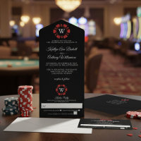 Purpurina Rojo Monograma Poker Chip Casino Boda