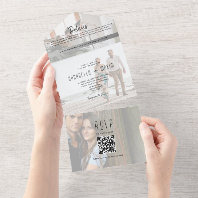 Invitación Todo En Uno QR Code Modern Photo Wedding (desgarro)
