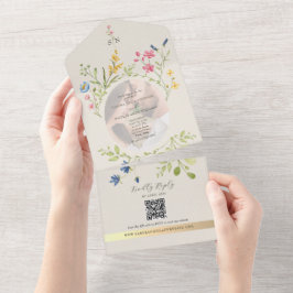 Invitación Todo En Uno QR Code Wildflower Photo Wedding