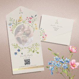 Invitación Todo En Uno QR Code Wildflower Photo Wedding